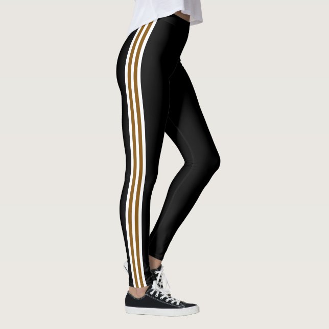 Leggings Marrón Blanco Franja Lateral Negro (Derecha)