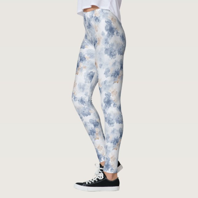 Leggings Marrón Café Azul Denim Falso Abstracto (Izquierda)