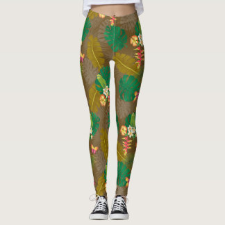 Leggings Marrón de follaje tropical