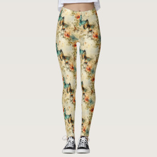 Leggings Marrón Naranja Mariposa Floral Antigua