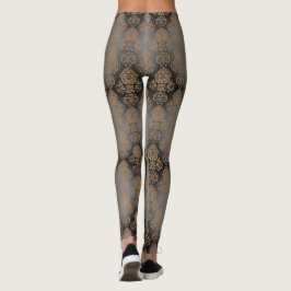 Leggings Marrón oscuro, damasco de taupe con volutas y aspe