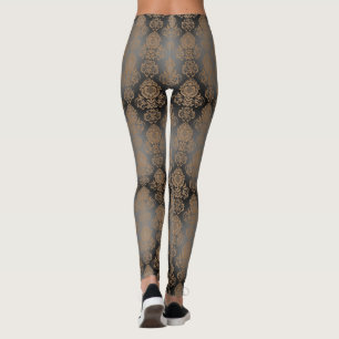 Leggings Marrón oscuro, damasco de taupe con volutas y aspe