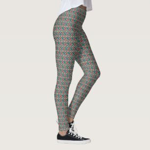 Leggings Marrón, patrón étnico Verde azulado, flores, cheur