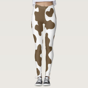 Leggings Marrón rústico y estampado de vaca blanco Country
