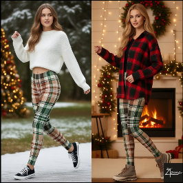 Leggings Marrón Terroso Verde Caqui Franela Cuadros