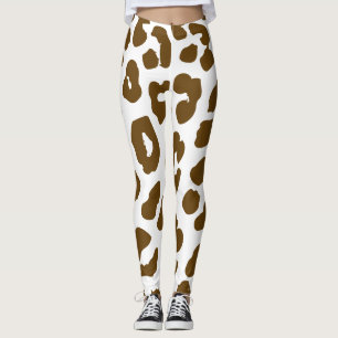 Leggings Marrón y blanco de impresión de vaca de Halloween