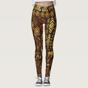 Leggings Marrones africanos étnicos y oros #12 del modelo