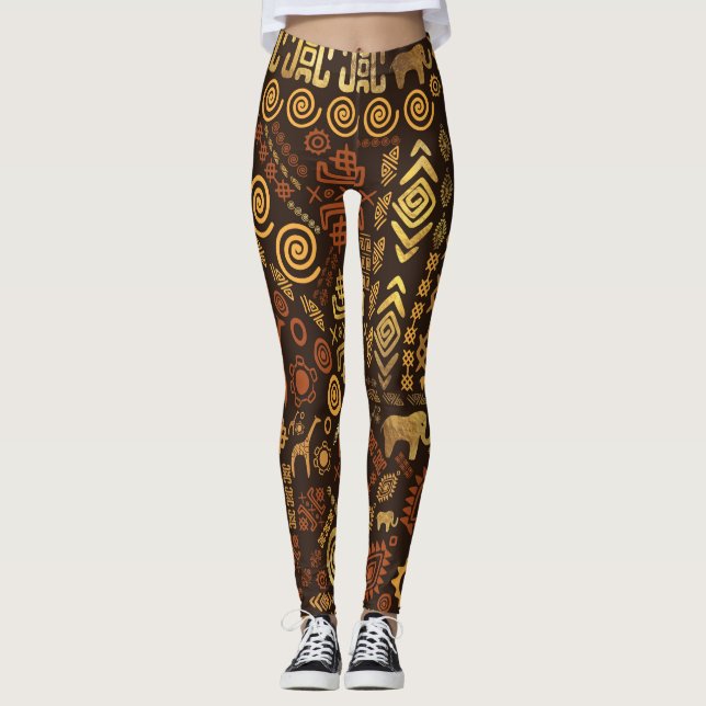 Leggings Marrones africanos étnicos y oros #12 del modelo (Anverso)