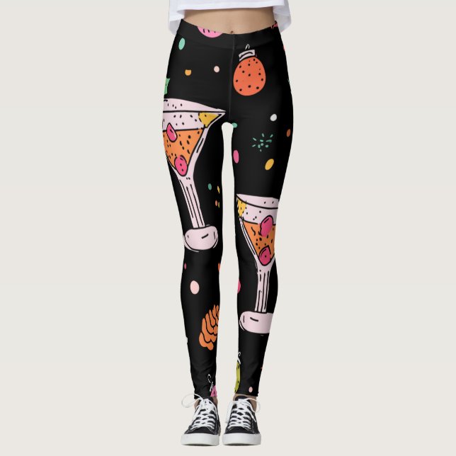 Leggings Martinis de vacaciones retro con Holly Berries (Anverso)