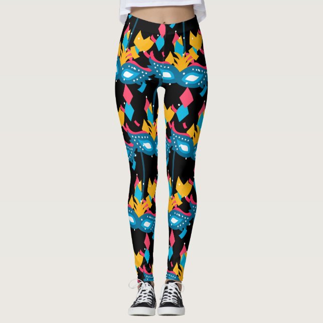 Leggings Máscara De Mardi Gras Y Confetti (Anverso)
