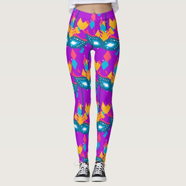 Leggings Máscara De Mardi Gras Y Confetti (Anverso)