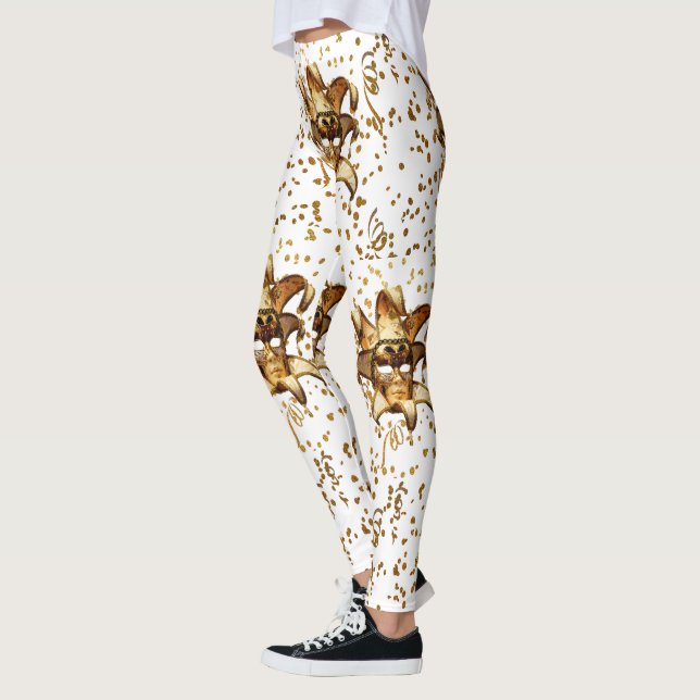 Leggings Máscara De Oro Mardi Gras Y Confetti (Izquierda)