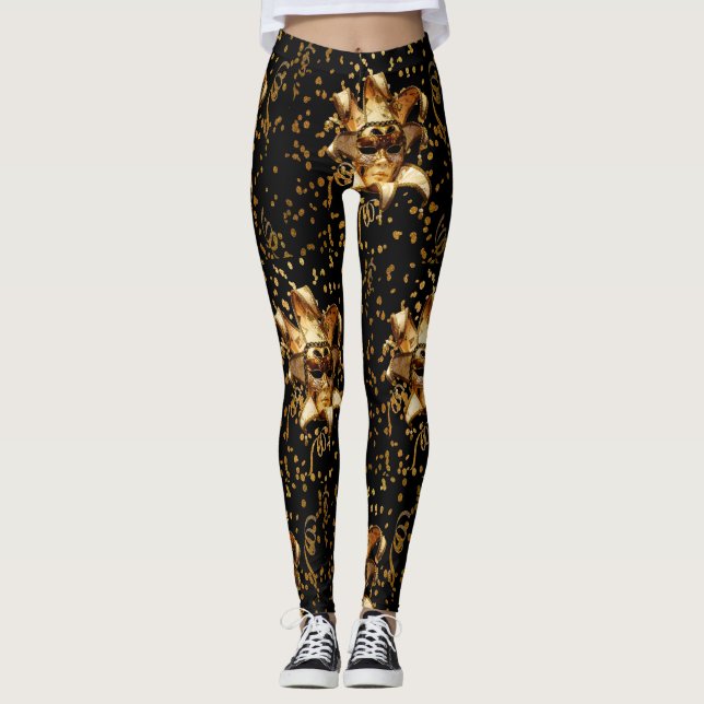 Leggings Máscara De Oro Mardi Gras Y Confetti (Anverso)
