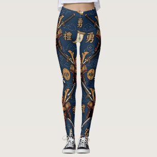 Leggings Máscara de Samurái Japonés y Patrón de Katana