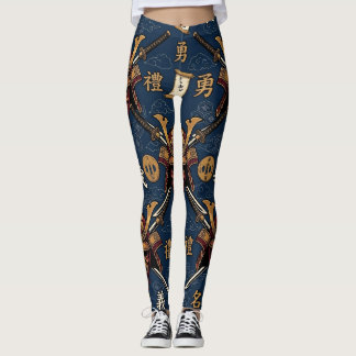 Leggings Máscara de Samurái Japonés y Patrón de Katana