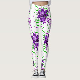 Leggings Máscara Púrpura Y Confetti Mardi Gras