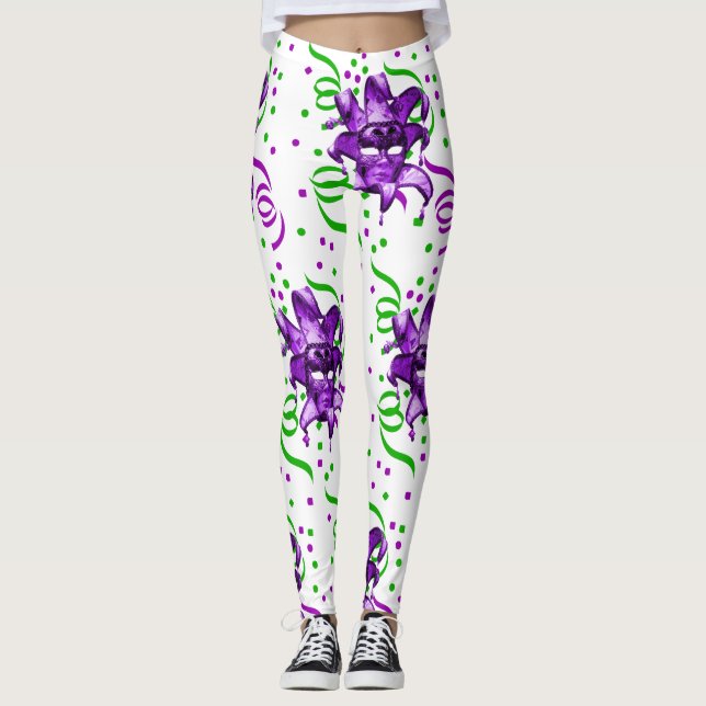 Leggings Máscara Púrpura Y Confetti Mardi Gras (Anverso)