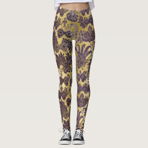 Leggings Máscaras de oro y púrpura ajustadas de Mardi Gra
