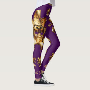 Leggings Máscaras del carnaval del oro en ciruelo