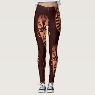 Leggings Mascarillas étnicas africanas, fondo oscuro