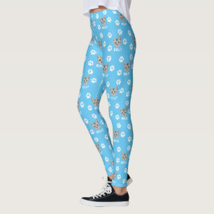 Leggings Mascota de gato personalizado, foto y nombre azul