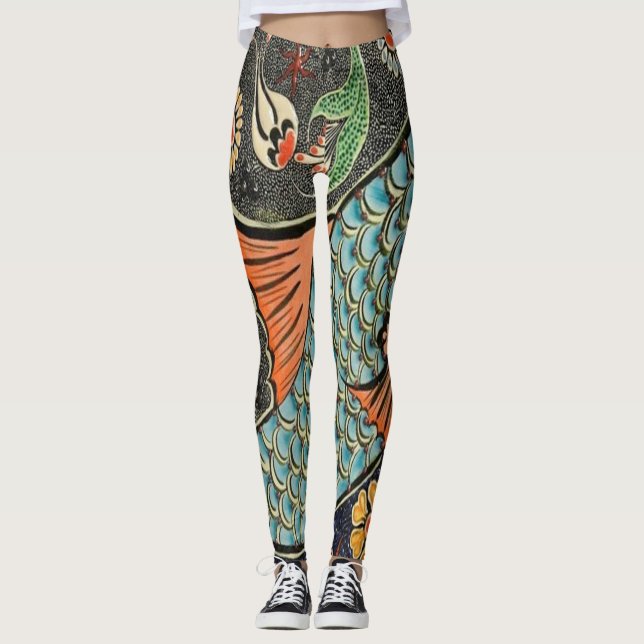 Leggings Mascota de pescado mosaico (Anverso)