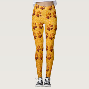 Leggings Mascota pew purpurina dorado impresión sobre fondo