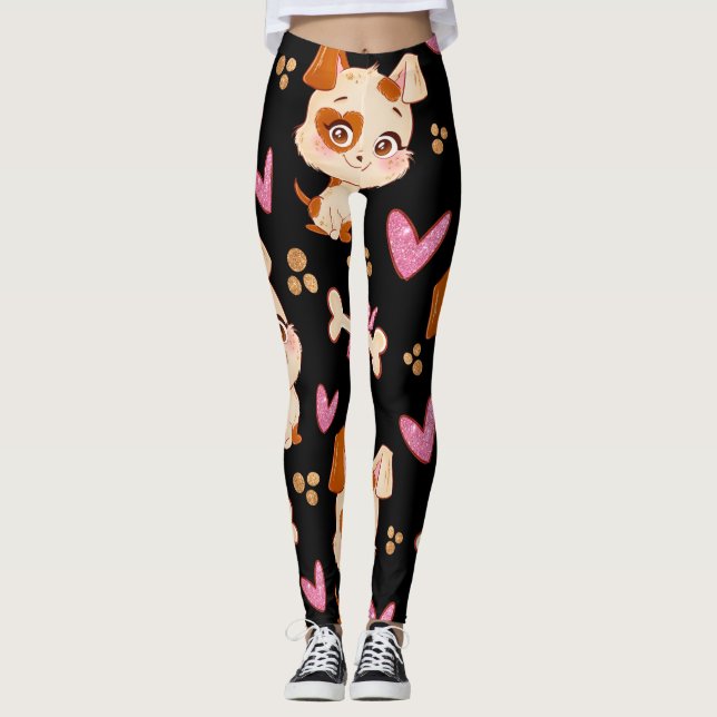 Leggings Mascotas de patrones adormecidos tontos graciosos (Anverso)