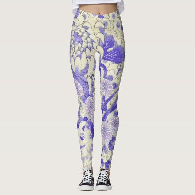 Leggings Materia textil japonesa del KIMONO, crisantemo (Anverso)