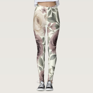 Leggings Mauve Polvoriento y Flor de Marfil Botánico