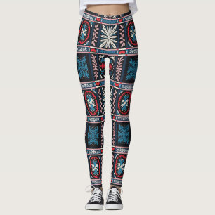 Leggings Mayólica italiana, bordado floral mediterráneo.