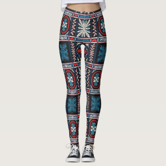 Leggings Mayólica italiana, bordado floral mediterráneo.