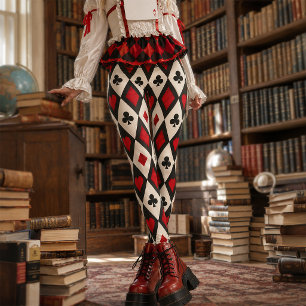 Leggings Mazo de Cartas de Arlequín Rojo y Negro Diamantes