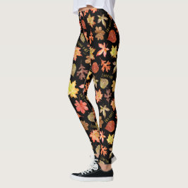 Leggings Me encantan las hojas de otoño y el patrón de text