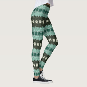 Leggings Medallón de Mandala Verde y Aquamarina a rayas