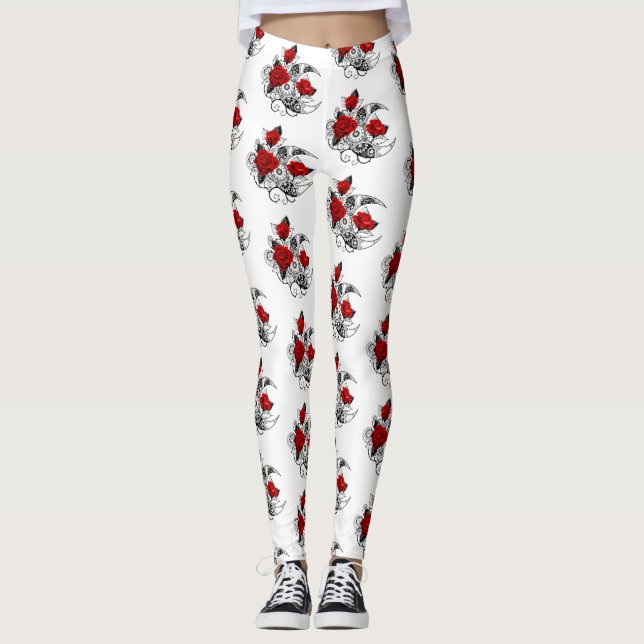Leggings Media luna mecánica con rosas rojas (Anverso)