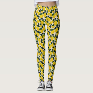 Leggings Mediterranean Citrus Fruit Lemons Pattern Summer