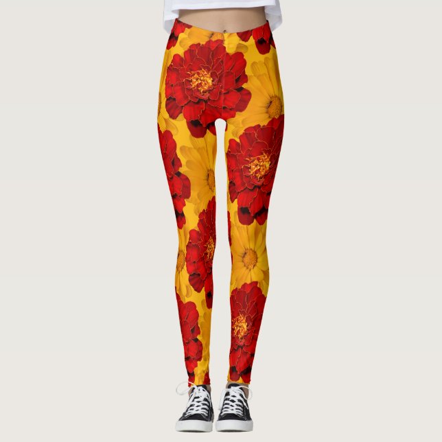 Leggings Medley de las Marigoldes Rojas y Amarillas (Anverso)