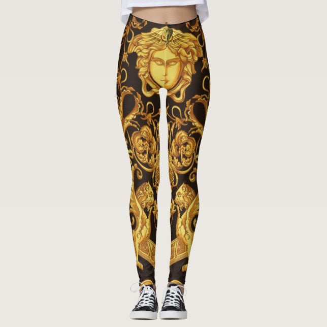 Leggings Medusa dorado con adornos barrocos (Anverso)