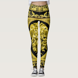 Leggings Medusa dorado con arabescos sobre piernas negras
