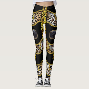Leggings Medusa Negra Leopardo y Borlas Doradas Negras