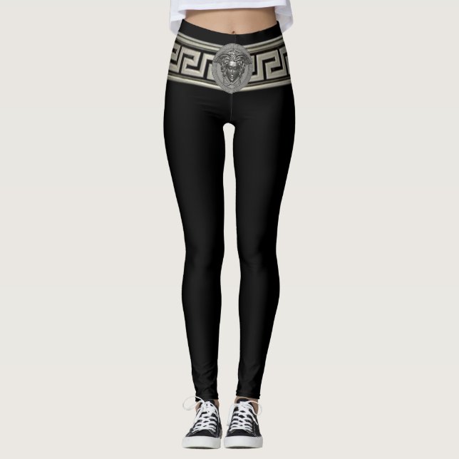 Leggings Medusa plateado y clave griega en negro (Anverso)