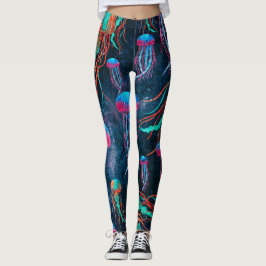 Leggings Medusas frescas en el mar azul profundo