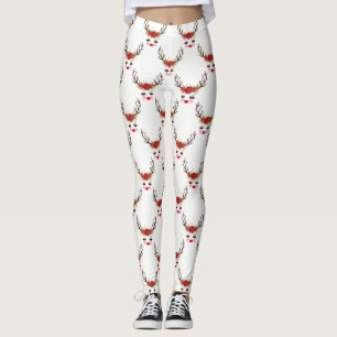 Leggings Mejillas Rosadas Ojos Dorados Reno Floral Vacacion