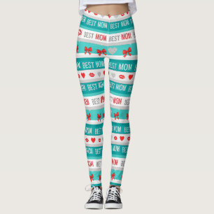 Leggings Mejor Mamá Arte Pop Corazones y Lazos Retro