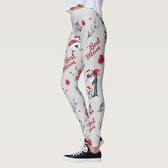 Leggings Mejor patrón de Navidades de mamá de pingüino (Izquierda)