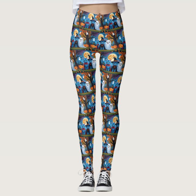 Leggings Melancolía de gatos azules oriental Halloween Funn (Anverso)