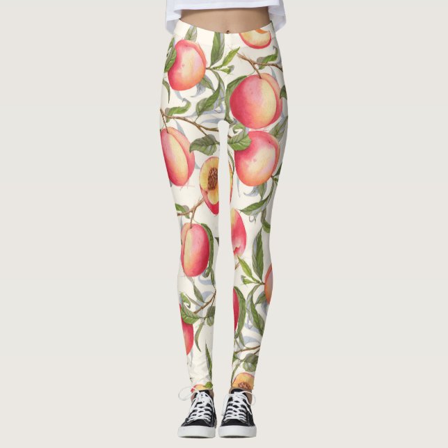 Leggings Melocotones acuáticos, patrón floral sin fisuras. (Anverso)