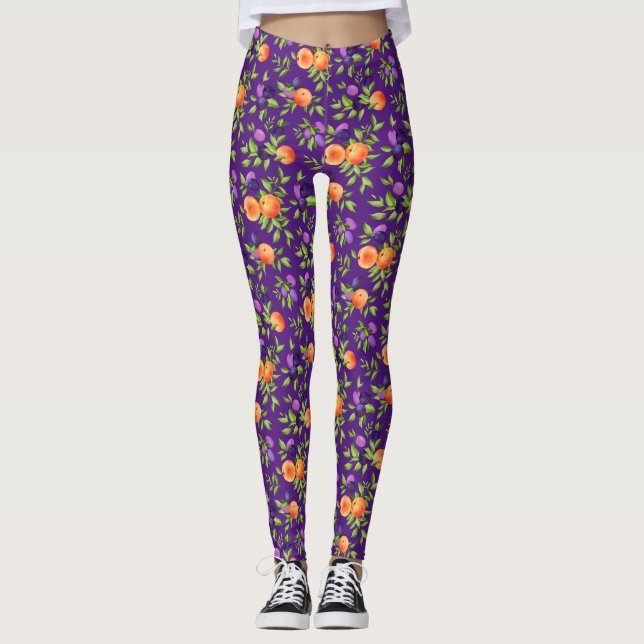 Leggings Melocotones Ciruelas Púrpura Fruta Botánica (Anverso)
