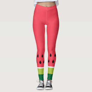 Leggings Melón verde rosa de coral moderno divertido Melón